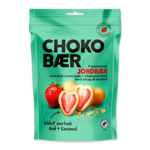 Chokobær Jordbær hvid chokolade og karamelsmag, Nordthy 90g