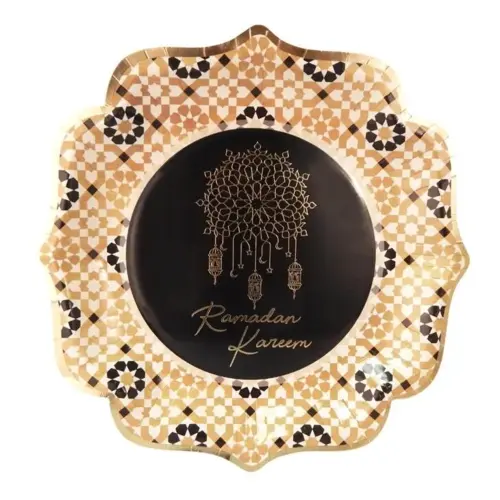 Große Ramadan Kareem Teller 25 cm Durchmesser (10 Stk) - Schwarz & Gold