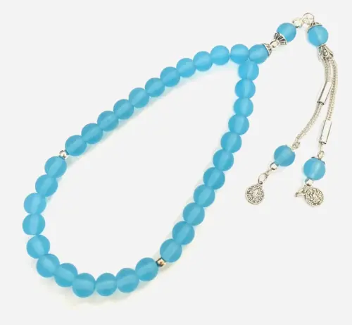 Frozen Blue Färgat Glas Tasbih med 33 Pärlor