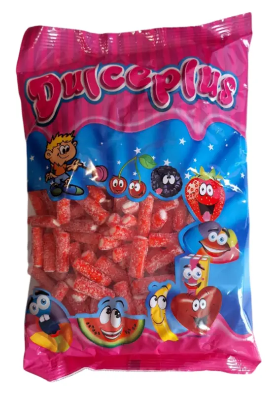 Sour Strawberry Mini Pencils, Dulceplus 1kg (bedst før 19/9-26)