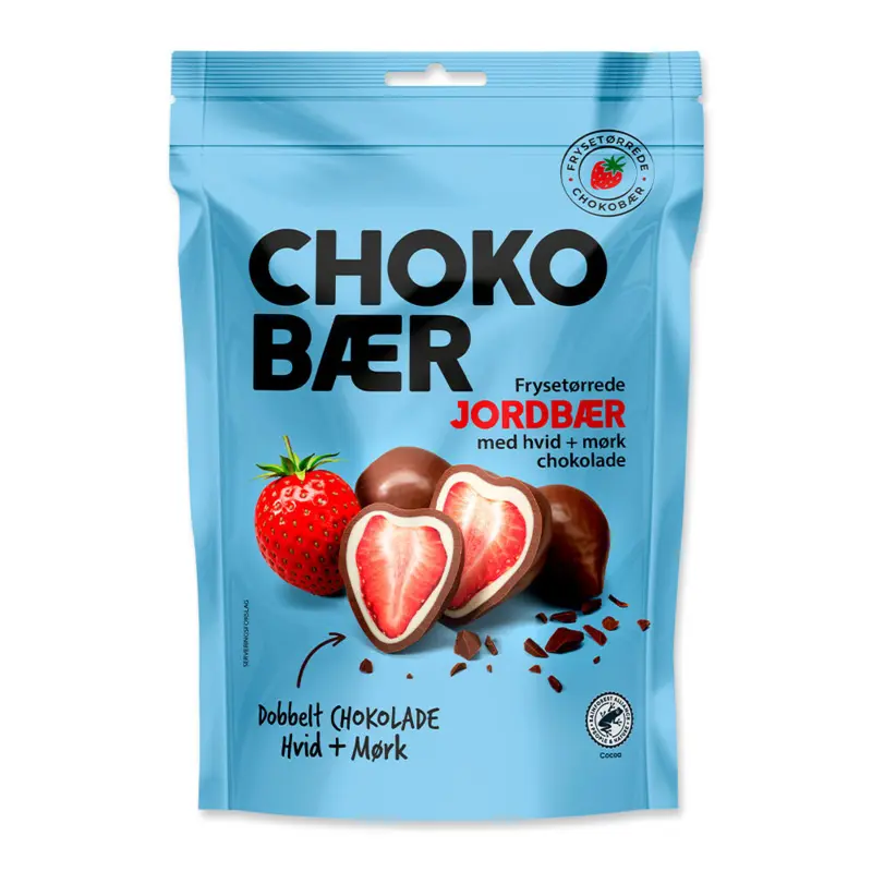 Chokobær Jordbær hvid og mørk chokolade,Nordthy 90g