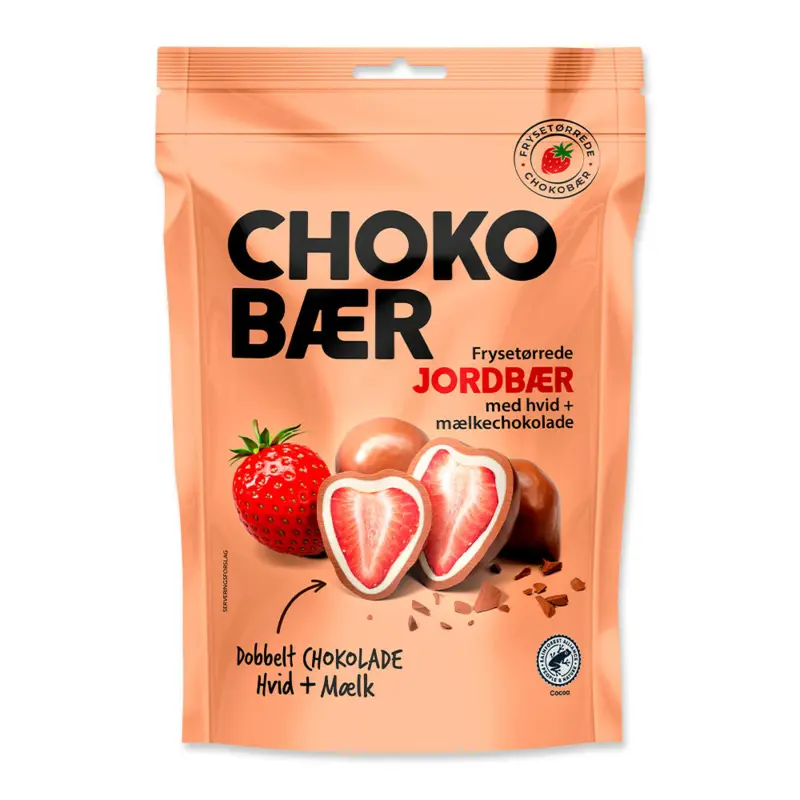 Chokobær Jordbær hvid og  mælkechokolade,Nordthy 90g