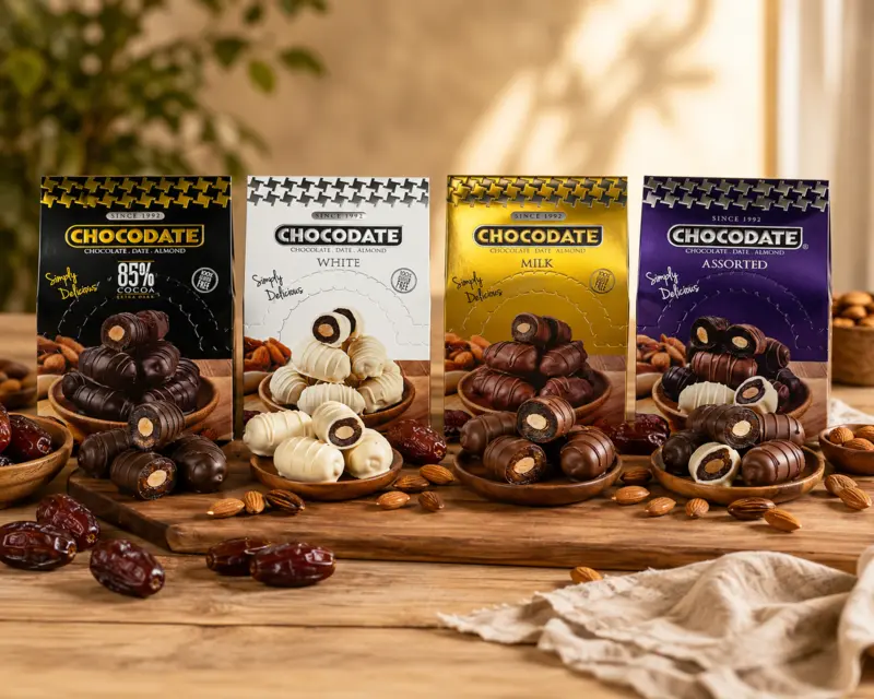 Chokolade dadler, Chocodate 33g (4 Varianter)