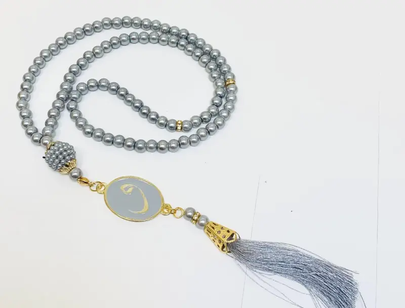 Perle Tasbih i Sølv/Grå, 99 perler
