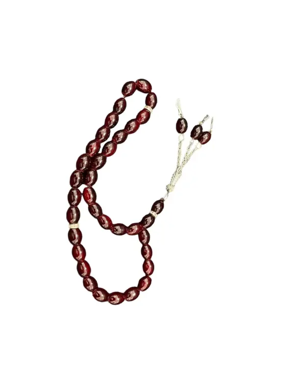 Droppformat glas Tasbih med silverdetaljer, 33 pärlor