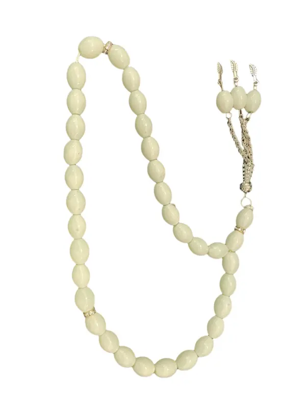Droppformat glas Tasbih med silverdetaljer, 33 pärlor