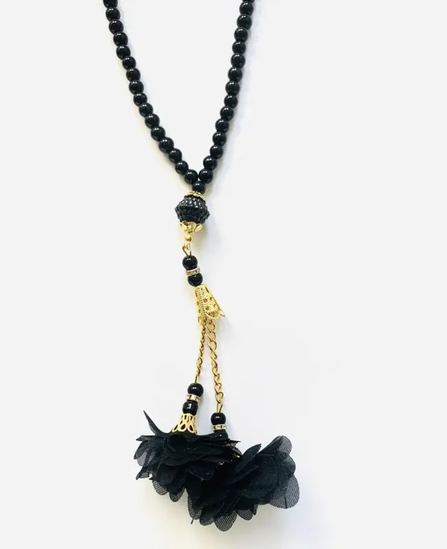 Schwarze Perlen Tasbeeh mit Blumen (99 Perlen)