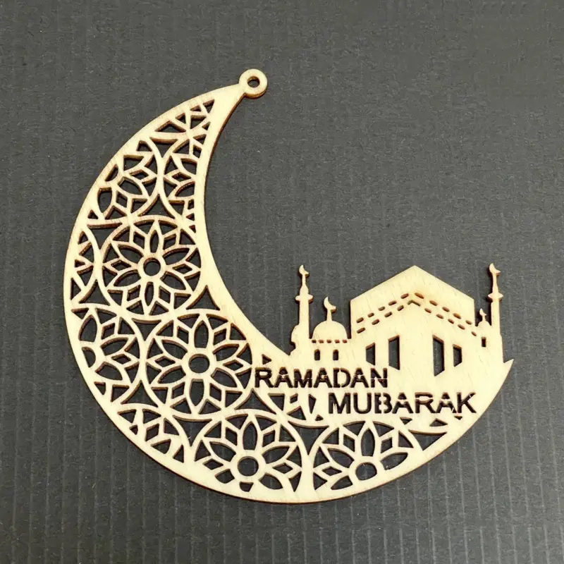 Ramadan Mubarak Kaaba Mond Holzdekoration (handgefertigt)