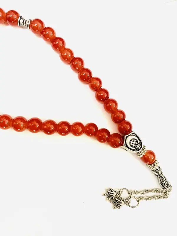 Blutorangenfarbenes Glas-Tasbih mit 33 Perlen