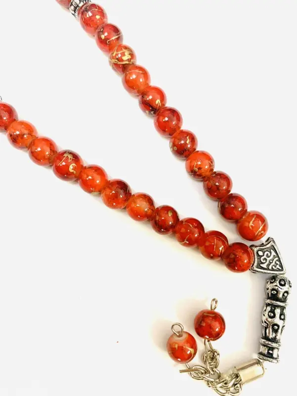 Orange & Gold Glas Tasbih med 33 Perler