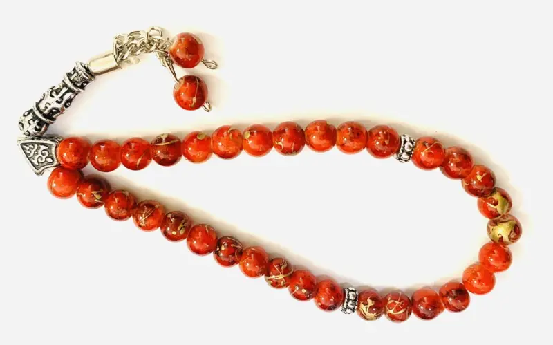 Orange & Gold Glas Tasbih med 33 Perler