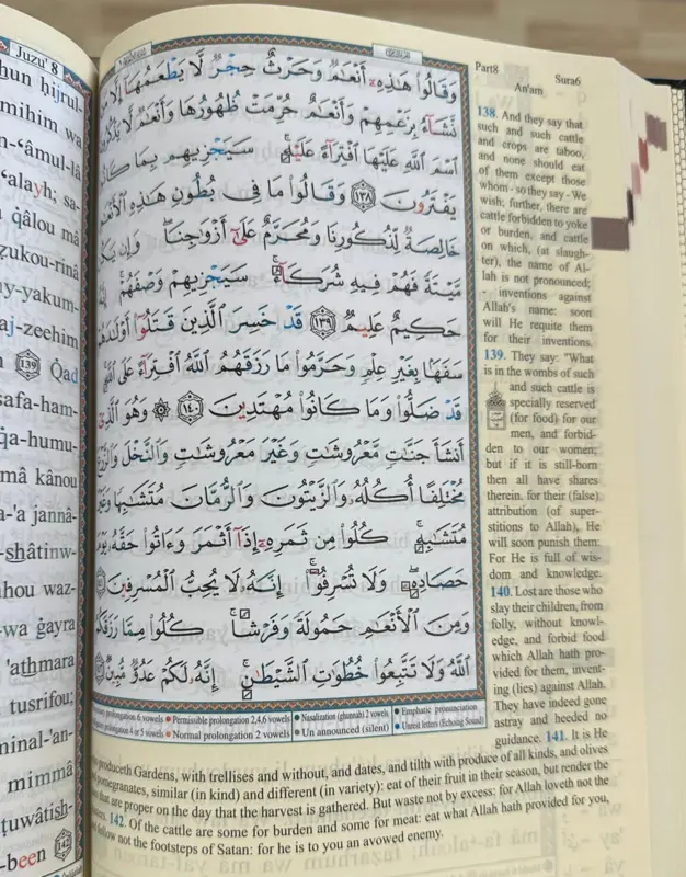 Tajweed Koran mit englischer Übersetzung und lateinischen Buchstaben