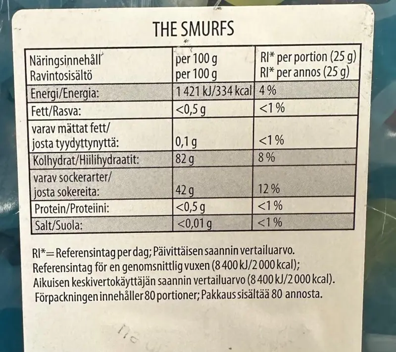 smølfer i stor boks Haribo 2000g