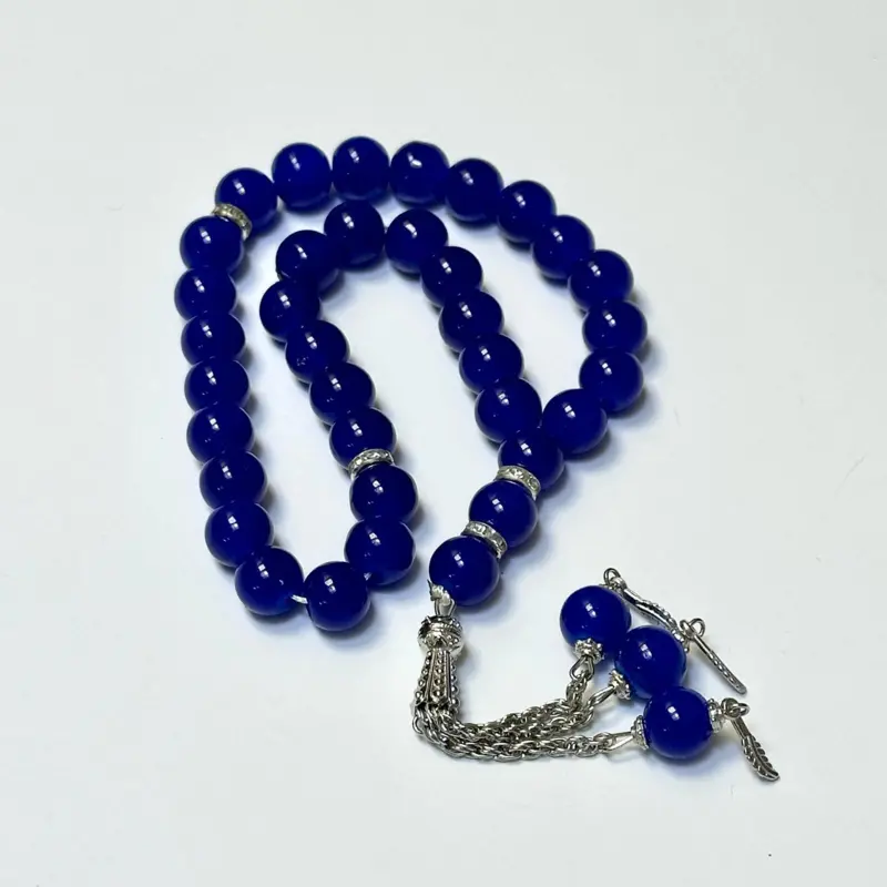 Klassisk pärltasbih med silverdetaljer, 33 pärlor (7 färger)