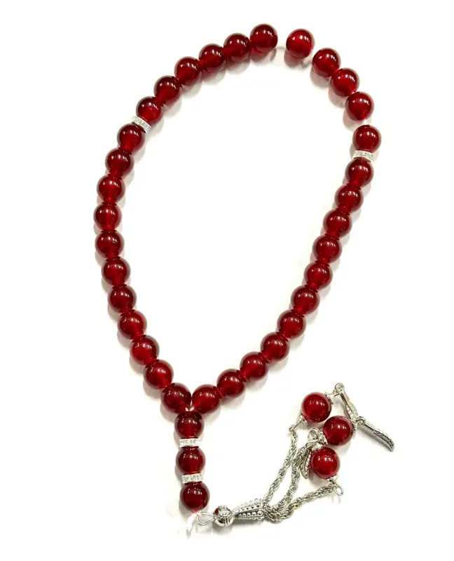 Klassisk pärltasbih med silverdetaljer, 33 pärlor (7 färger)