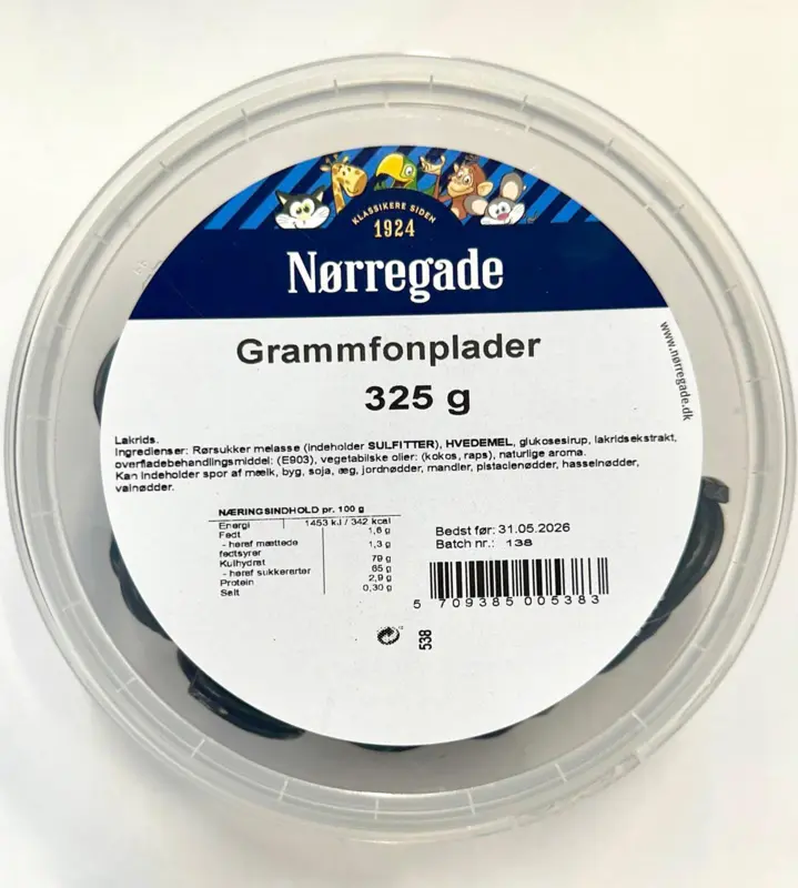 Lakrits grammofonskivor - Nørregade 325g