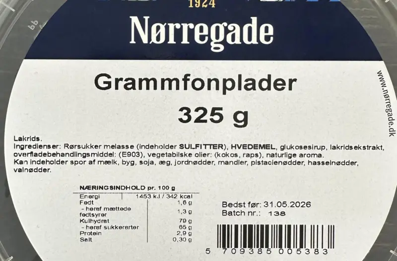 Lakrits grammofonskivor - Nørregade 325g