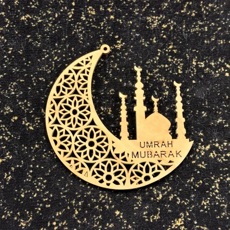 Umrah Mubarak Mond Holzdekoration hellbraun
