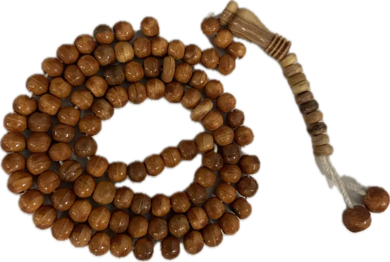 Äkta Handgjord Trä Tasbih 99 Pärlor Karamellfärgad