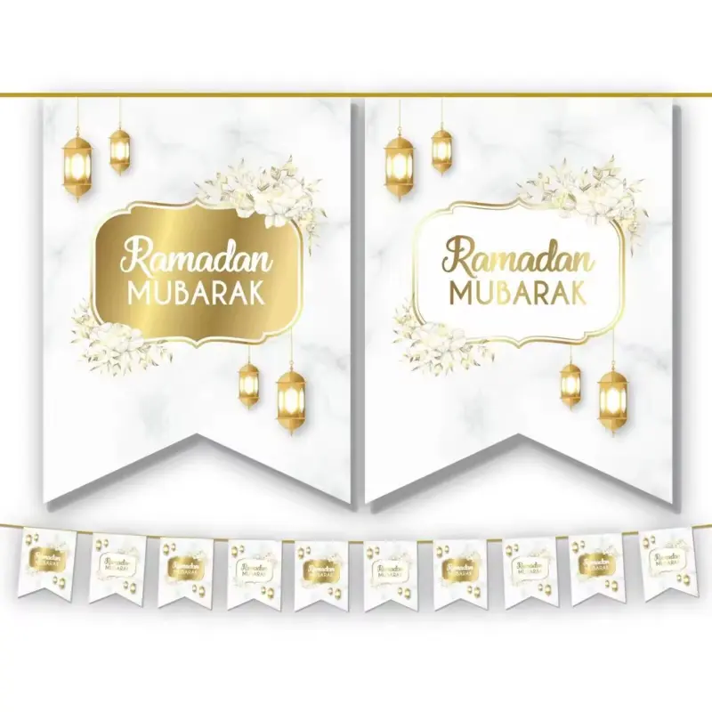 Ramadan Mubarak Banner (Guld och Vitt)