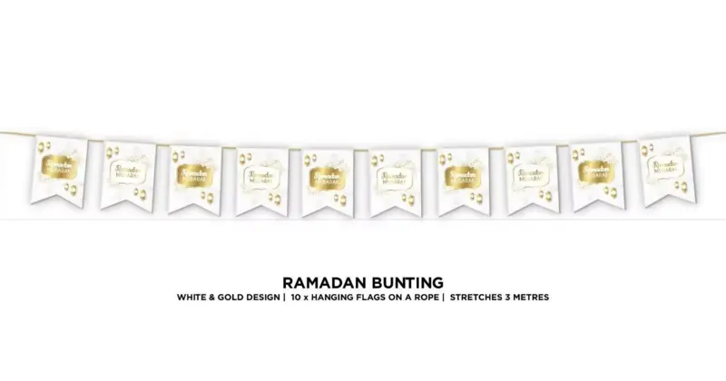 Ramadan Mubarak Banner (Guld och Vitt)