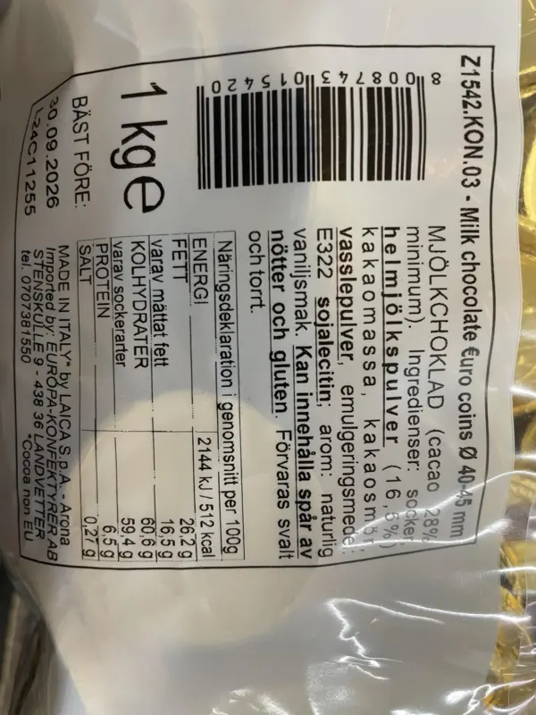 Chokolademønter Euro 1 kg