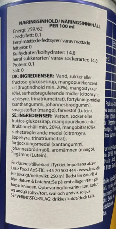 Frugt Drik Med Mango Stykker Juss Pulpy 250ml