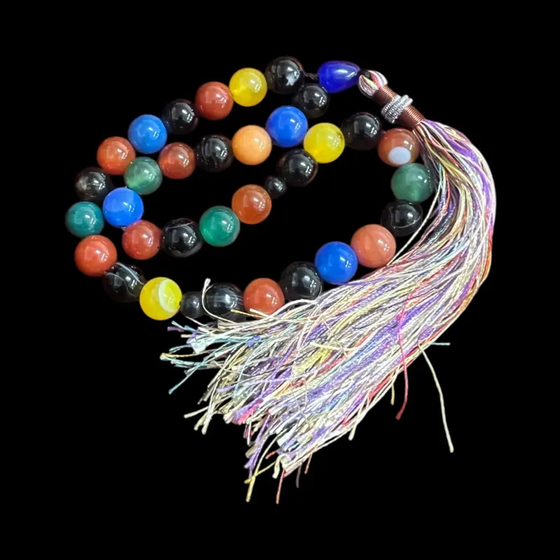 Sultan Tasbih M. Forskeligefarvet Agate Sten 33 Perler (Små)