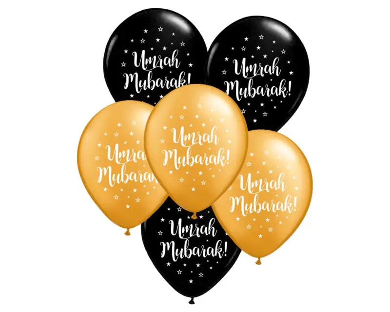 Umrah Mubarak balloner sort og guld
