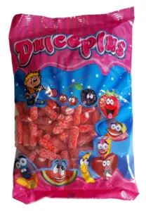 Sour Strawberry Mini Pencils, Dulceplus 1kg (bedst før 19/9-26)