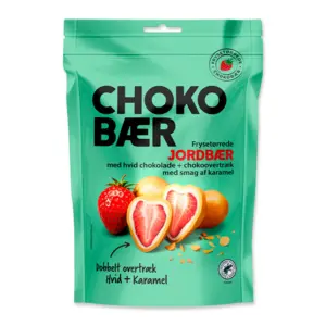 Chokobær Jordbær hvid chokolade og karamelsmag, Nordthy 90g