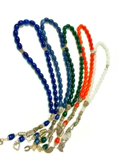 Teardrop Glas Tasbih med Sølv Detaljer 33 Perler