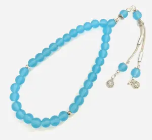 Frozen Blue Färgat Glas Tasbih med 33 Pärlor