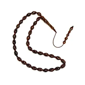 Haselnussbraune handgefertigte Luxus-Tasbih mit echtem Silber, 33 Perlen