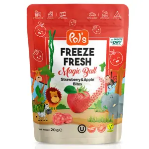 Frysetørrede Magiske Kugler Af Jordbær Og Æble Pol's 20g (Vegan)